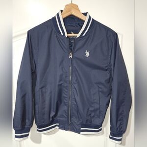 U.S. POLO ASSN. NAVY BLUE RETRO BOMBER VARSITY JACKET Youth Size Large